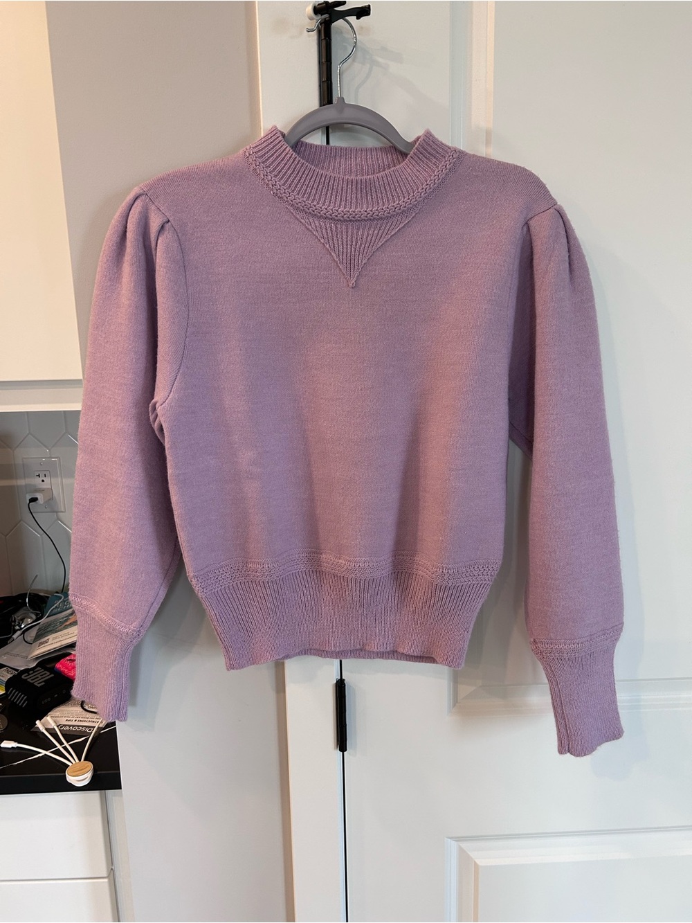 NWT DRA Los Angeles Lilac Purple Puff Sleeve Crew Sweater Anthropologie Romantic